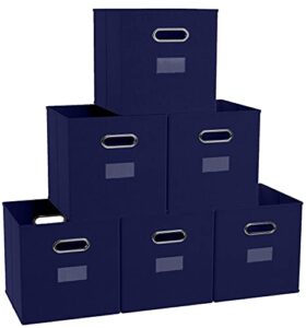 ornavo home foldable storage bins basket cube organizer with dual handles and window pocket – 6 pack – 12″ l x 12″ w x 12″ h – navy blue