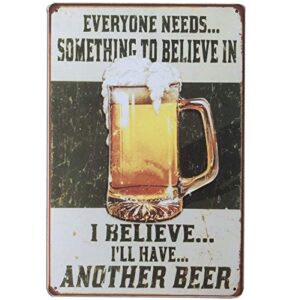 retro vintage metal tin sign, i believe i’ll have another beer tin sign bar cave metal sign 12″x 8″