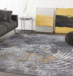 abani laguna collection grey, yellow & beige contemporary tree ring area rug – 5’3″ x 7’6″ modern wood style accent rug rugs