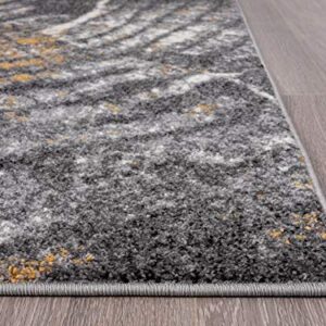 Abani Laguna Collection Grey, Yellow & Beige Contemporary Tree Ring Area Rug - 5'3" X 7'6" Modern Wood Style Accent Rug Rugs
