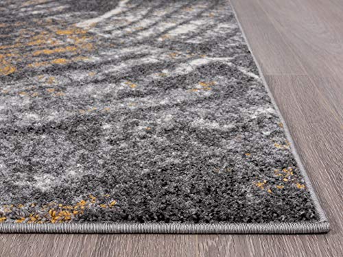 Abani Laguna Collection Grey, Yellow & Beige Contemporary Tree Ring Area Rug - 5'3" X 7'6" Modern Wood Style Accent Rug Rugs