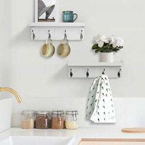 AHDECOR Entryway Floating Wall Mounted Coat Rack, Storage Hanging Shelf with 4 Durable Hangers, White, Set of 2