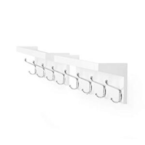AHDECOR Entryway Floating Wall Mounted Coat Rack, Storage Hanging Shelf with 4 Durable Hangers, White, Set of 2