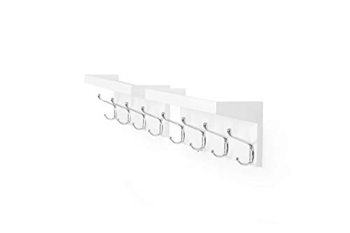 AHDECOR Entryway Floating Wall Mounted Coat Rack, Storage Hanging Shelf with 4 Durable Hangers, White, Set of 2