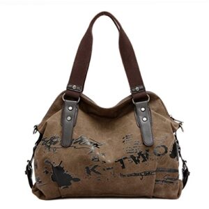 women canvas handbag shoulder bag casual vintage hobo top handle tote crossbody shopping bags (brown)
