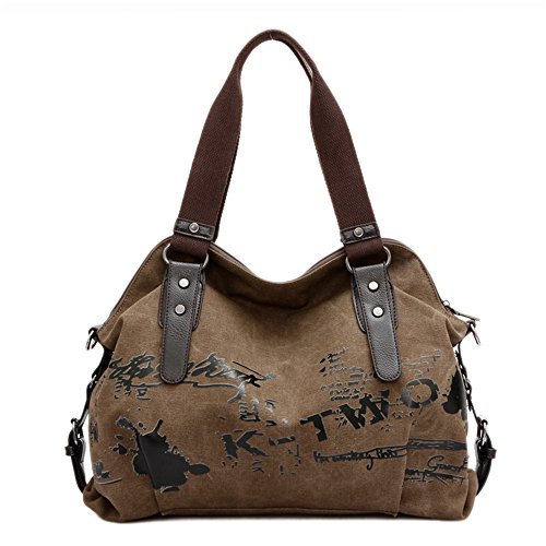 Women Canvas Handbag Shoulder Bag Casual Vintage Hobo Top Handle Tote Crossbody Shopping Bags (Brown)