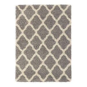 sweet home stores cozy shag collection grey and cream moroccan trellis design shag rug (5’0” x 7’0″) contemporary living and bedroom soft shaggy area rug
