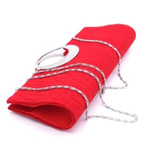 TOPCHANCES Women's Evening Party Rhinestone Satin Pleated Evening Wedding Party Clutch Purse Wallet Handbag (Red)