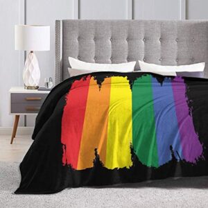 HOMNY Colorful Rainbow Gay Pride Flannel Fleece Blanket Ultra Soft 380 GSM Lightweight Microfiber Blanket All-Season Anti-Static Warm Thick Throw Blanket for Sofa Couch Bed