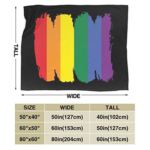 HOMNY Colorful Rainbow Gay Pride Flannel Fleece Blanket Ultra Soft 380 GSM Lightweight Microfiber Blanket All-Season Anti-Static Warm Thick Throw Blanket for Sofa Couch Bed