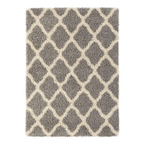 Sweet Home Stores Cozy Shag Collection Grey and Cream Moroccan Trellis Design Shag Rug (3'3"X4'7") Contemporary Living and Bedroom Soft Shaggy Area Rug