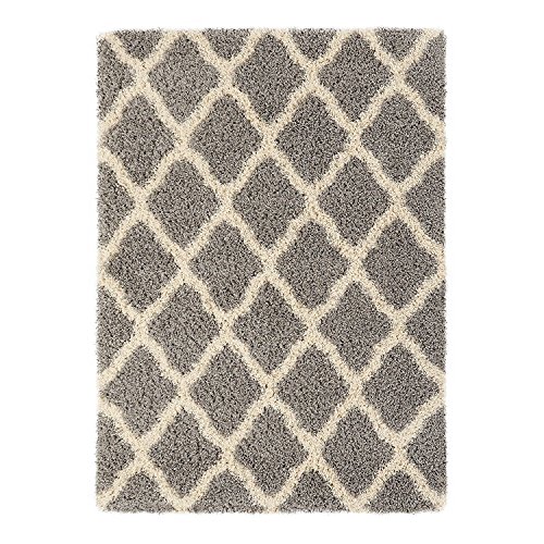 Sweet Home Stores Cozy Shag Collection Grey and Cream Moroccan Trellis Design Shag Rug (3'3"X4'7") Contemporary Living and Bedroom Soft Shaggy Area Rug