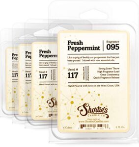 shortie’s candle company fresh peppermint wax melts bulk pack – formula 117-4 highly scented bars – made with natural oils – christmas & holiday air freshener cubes collection