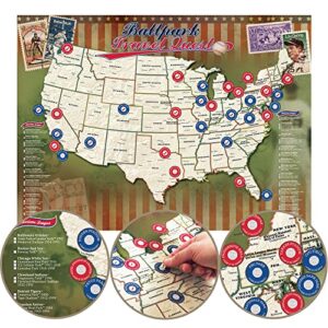 map your travels ballpark travel quest poster set | laminated and includes stickers | 19″x26″ | made in the usa