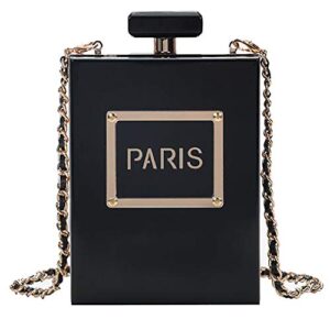 qzunique women’s acrylic paris perfume bottle shaped clutch bag chain handbag purse shoulder bag black