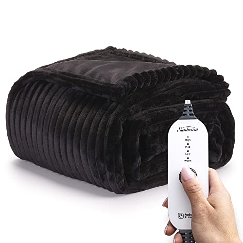 Sunbeam Royal Posh Ribbed Ebony Heated Personal Throw / Blanket, Cozy-Warm, Adjustable Heat Settings