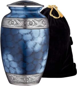 fedmax urns for ashes adult male or female – funeral and memorial cremation urns for human ashes up to 200 lbs with velvet bag, blue