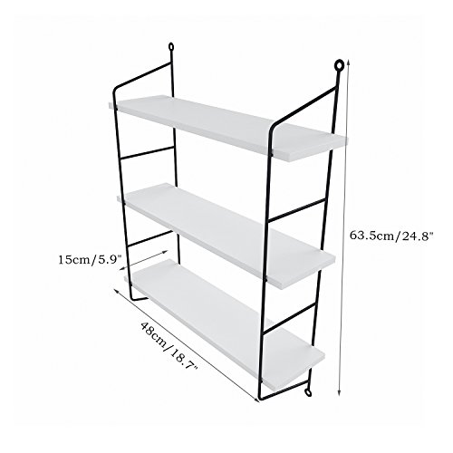 White Floating Shelves Wall Mounted 3-Tier，Storage and Display Rack for Bathroom,Kitchen, Bedroom,Living Room,etc,Sturdy Wood and Metal Hanging Shelf Wall Decor