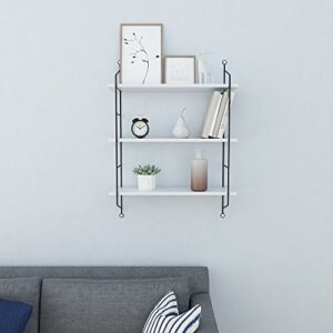 White Floating Shelves Wall Mounted 3-Tier，Storage and Display Rack for Bathroom,Kitchen, Bedroom,Living Room,etc,Sturdy Wood and Metal Hanging Shelf Wall Decor
