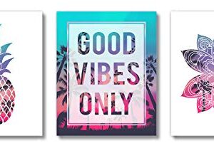 Brooke & Vine - Good Vibes Beach Teen Girl Room Wall Decor Art Prints - (UNFRAMED 8x10) VSCO Inspirational Wall Art, Motivational Quotes Posters for Kids, Tween Women Office Bedroom, Dorm, Desk (Pineapple Mandala Good Vibes Only)