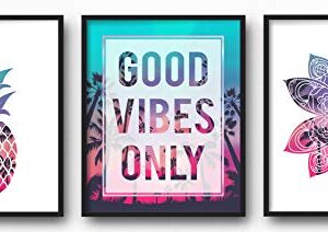 Brooke & Vine - Good Vibes Beach Teen Girl Room Wall Decor Art Prints - (UNFRAMED 8x10) VSCO Inspirational Wall Art, Motivational Quotes Posters for Kids, Tween Women Office Bedroom, Dorm, Desk (Pineapple Mandala Good Vibes Only)