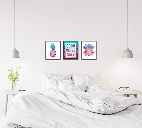 Brooke & Vine - Good Vibes Beach Teen Girl Room Wall Decor Art Prints - (UNFRAMED 8x10) VSCO Inspirational Wall Art, Motivational Quotes Posters for Kids, Tween Women Office Bedroom, Dorm, Desk (Pineapple Mandala Good Vibes Only)