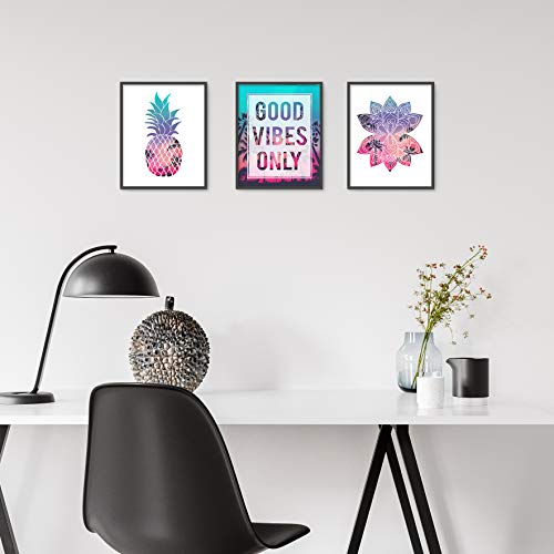 Brooke & Vine - Good Vibes Beach Teen Girl Room Wall Decor Art Prints - (UNFRAMED 8x10) VSCO Inspirational Wall Art, Motivational Quotes Posters for Kids, Tween Women Office Bedroom, Dorm, Desk (Pineapple Mandala Good Vibes Only)