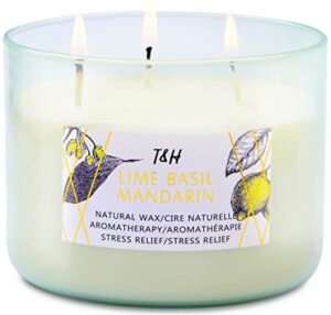 lime basil mandarin 3 wick scented candle with sandalwood, ginger & sage | natural stress relief aromatherapy candle 15.8 oz | strong scented soy candles for home | spring candles for men & women