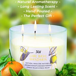 Lime Basil Mandarin 3 Wick Scented Candle with Sandalwood, Ginger & Sage | Natural Stress Relief Aromatherapy Candle 15.8 oz | Strong Scented Soy Candles for Home | Spring Candles for Men & Women