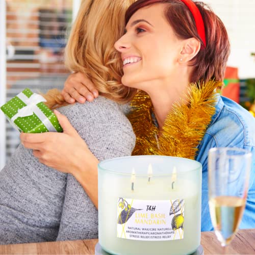 Lime Basil Mandarin 3 Wick Scented Candle with Sandalwood, Ginger & Sage | Natural Stress Relief Aromatherapy Candle 15.8 oz | Strong Scented Soy Candles for Home | Spring Candles for Men & Women