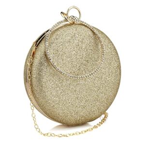 women’s round ball clutch rhinestone ring handle designer wristlets handbag purse wedding party prom evening bag (gold)