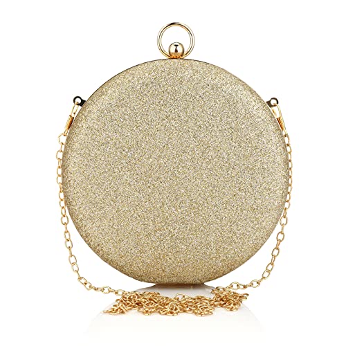 Women's Round Ball Clutch Rhinestone Ring Handle Designer Wristlets Handbag Purse Wedding Party Prom Evening Bag (Gold)