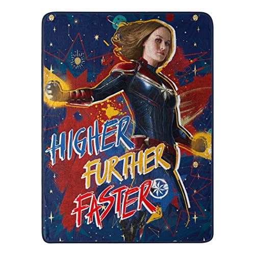 Marvel's Captain Marvel, "Higher, Further, Faster" Micro Raschel Throw Blanket, 46" x 60", Multi Color