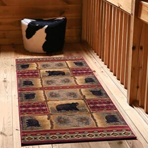 sierra bear novelty lodge pattern red runner rug, 2.7′ x 7′