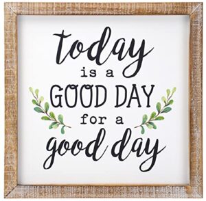 sany dayo home today is a good day to have a good day inspirational sayings wall decor signs 12 x 12 inch rustic wood framed modern farmhouse wall hanging art (with leaves)