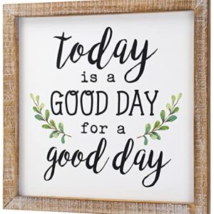 SANY DAYO HOME Today is A Good Day to Have A Good Day Inspirational Sayings Wall Decor Signs 12 x 12 inch Rustic Wood Framed Modern Farmhouse Wall Hanging Art (with Leaves)