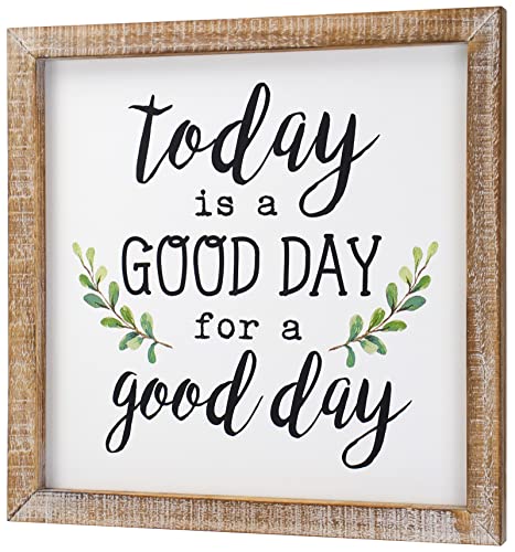 SANY DAYO HOME Today is A Good Day to Have A Good Day Inspirational Sayings Wall Decor Signs 12 x 12 inch Rustic Wood Framed Modern Farmhouse Wall Hanging Art (with Leaves)