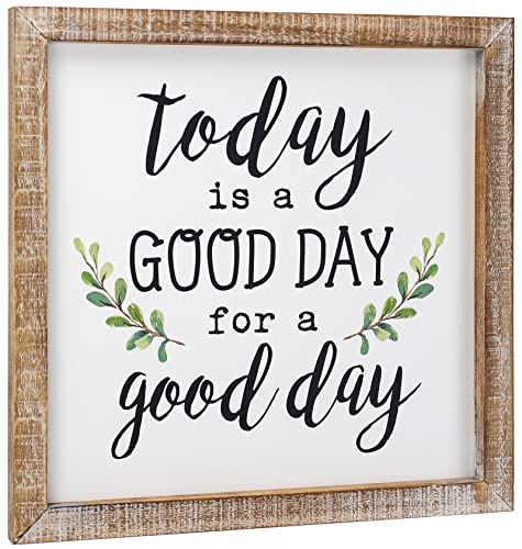 SANY DAYO HOME Today is A Good Day to Have A Good Day Inspirational Sayings Wall Decor Signs 12 x 12 inch Rustic Wood Framed Modern Farmhouse Wall Hanging Art (with Leaves)