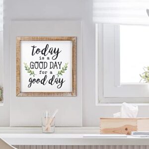 SANY DAYO HOME Today is A Good Day to Have A Good Day Inspirational Sayings Wall Decor Signs 12 x 12 inch Rustic Wood Framed Modern Farmhouse Wall Hanging Art (with Leaves)