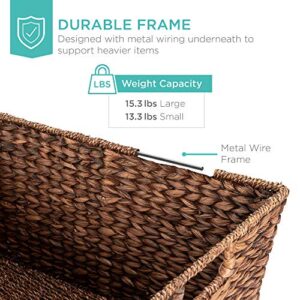 Best Choice Products Set of 2 XL Multipurpose Classic Water Hyacinth Chests Oversized Woven Tapered Storage Basket for Organization, Laundry, Decoration w/Attached Lid, Handle Holes