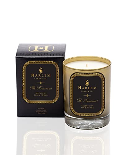 Harlem Candle Company Renaissance Luxury Scented Candle in Gold 12 oz Glass Jar, Single Wick, Handpoured Soy Wax, Gift Box, Scents of Yuzu, Cardamom, Tonka Bean, Heliotrope and Orchid Blossoms