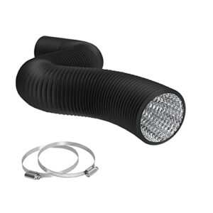 terrabloom flexible 6 inch ducting – black 25 feet flex aluminum duct with 2 clamps – 4 layer hvac ventilation air hose – great for grow tents, dryer rooms, house vent register lines