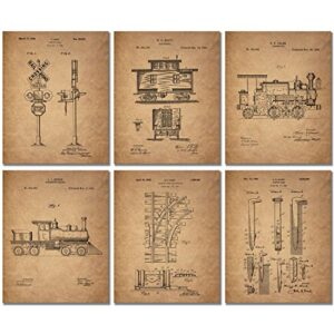 railroad train patent prints – set of 6 (8 inches x 10 inches) photos locomotive railway
