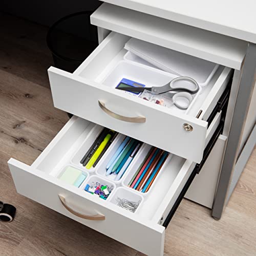 Mind Reader 8 Piece Interlocking Multi Purpose Storage bin Organizers, White