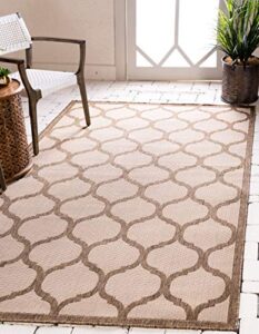 unique loom trellis collection area rug-lattice border design, moroccan inspired for indoor/outdoor décor, 2 ft 2 in x 3 ft, brown/beige