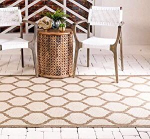 Unique Loom Trellis Collection Area Rug-Lattice Border Design, Moroccan Inspired for Indoor/Outdoor Décor, 2 ft 2 in x 3 ft, Brown/Beige