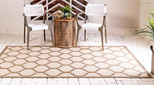 Unique Loom Trellis Collection Area Rug-Lattice Border Design, Moroccan Inspired for Indoor/Outdoor Décor, 2 ft 2 in x 3 ft, Brown/Beige