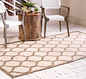 Unique Loom Trellis Collection Area Rug-Lattice Border Design, Moroccan Inspired for Indoor/Outdoor Décor, 2 ft 2 in x 3 ft, Brown/Beige