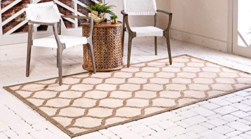 Unique Loom Trellis Collection Area Rug-Lattice Border Design, Moroccan Inspired for Indoor/Outdoor Décor, 2 ft 2 in x 3 ft, Brown/Beige