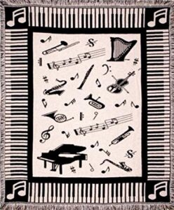 simply home music notes piano & instruments afghan throw blanket 50″ x 60″